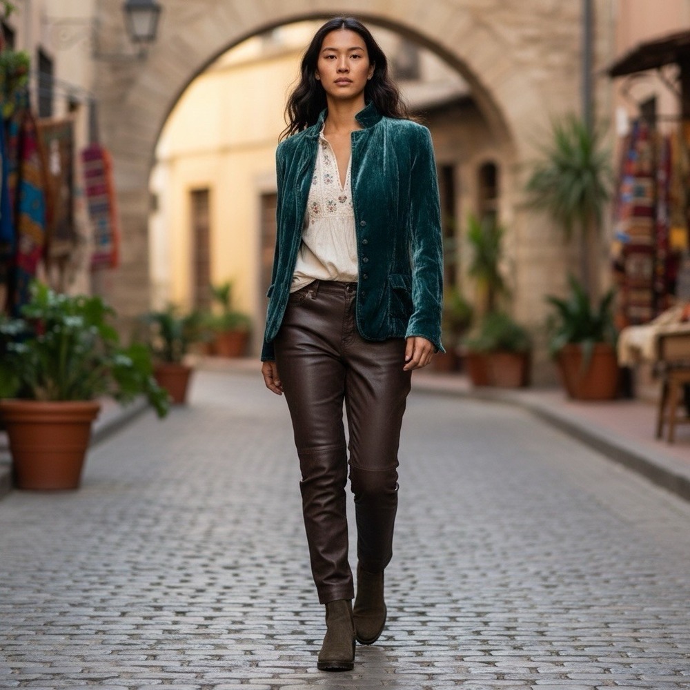 ELIE TAHARI Emerald Velvet Fitted  Victorian Jacket‎ Snap Front Filigree Buttons